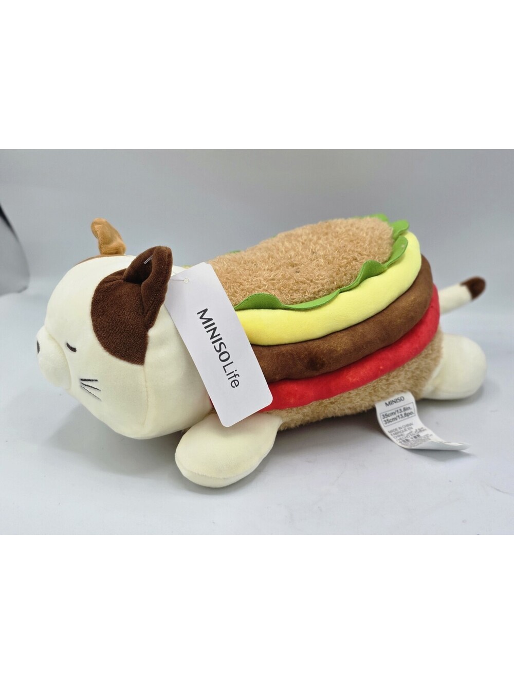 MINISO Burger Cat Plush 13.8” Hamburger Kitty Sandwich Stuffed Animal NWT
